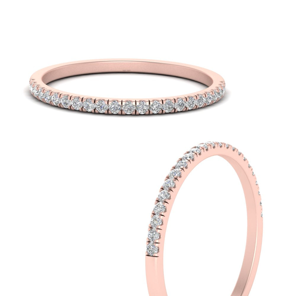 0.15 Carat Lab Grown Petite Micropave Diamond Wedding Ring For Women 14K Gold