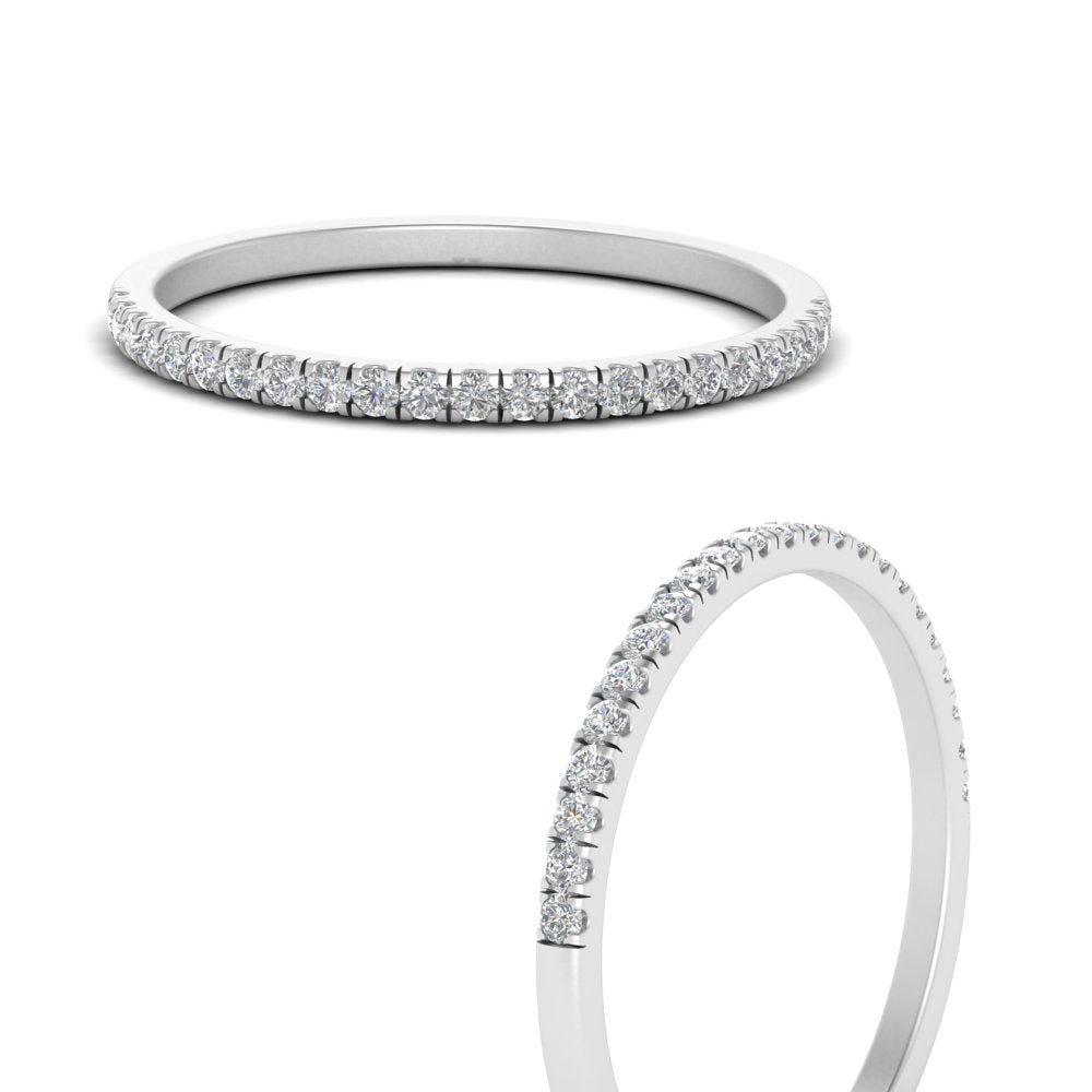 0.15 Carat Lab Grown Petite Micropave Diamond Wedding Ring For Women 14K Gold