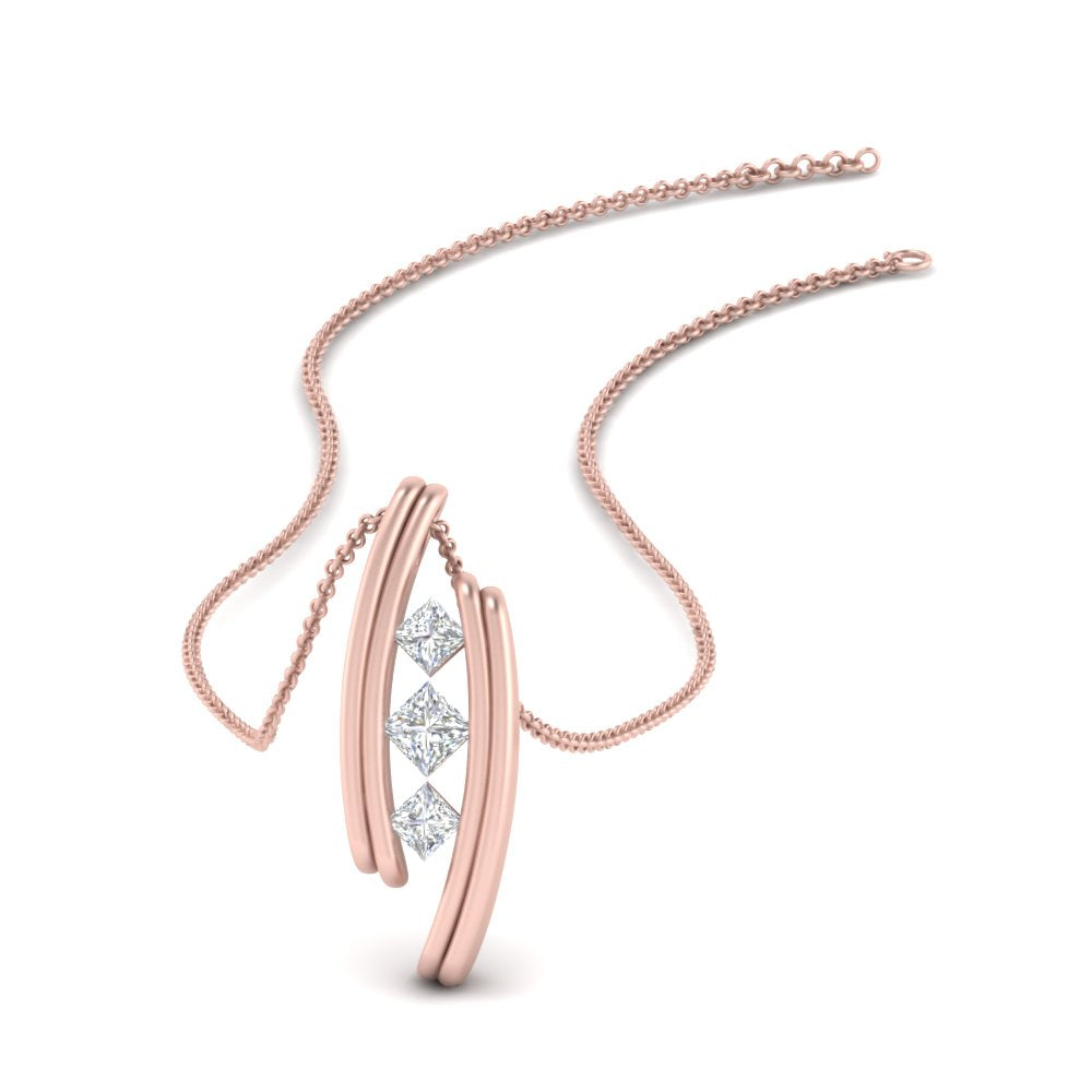 Three Square Lab Diamond Pendant For Women 14K Gold