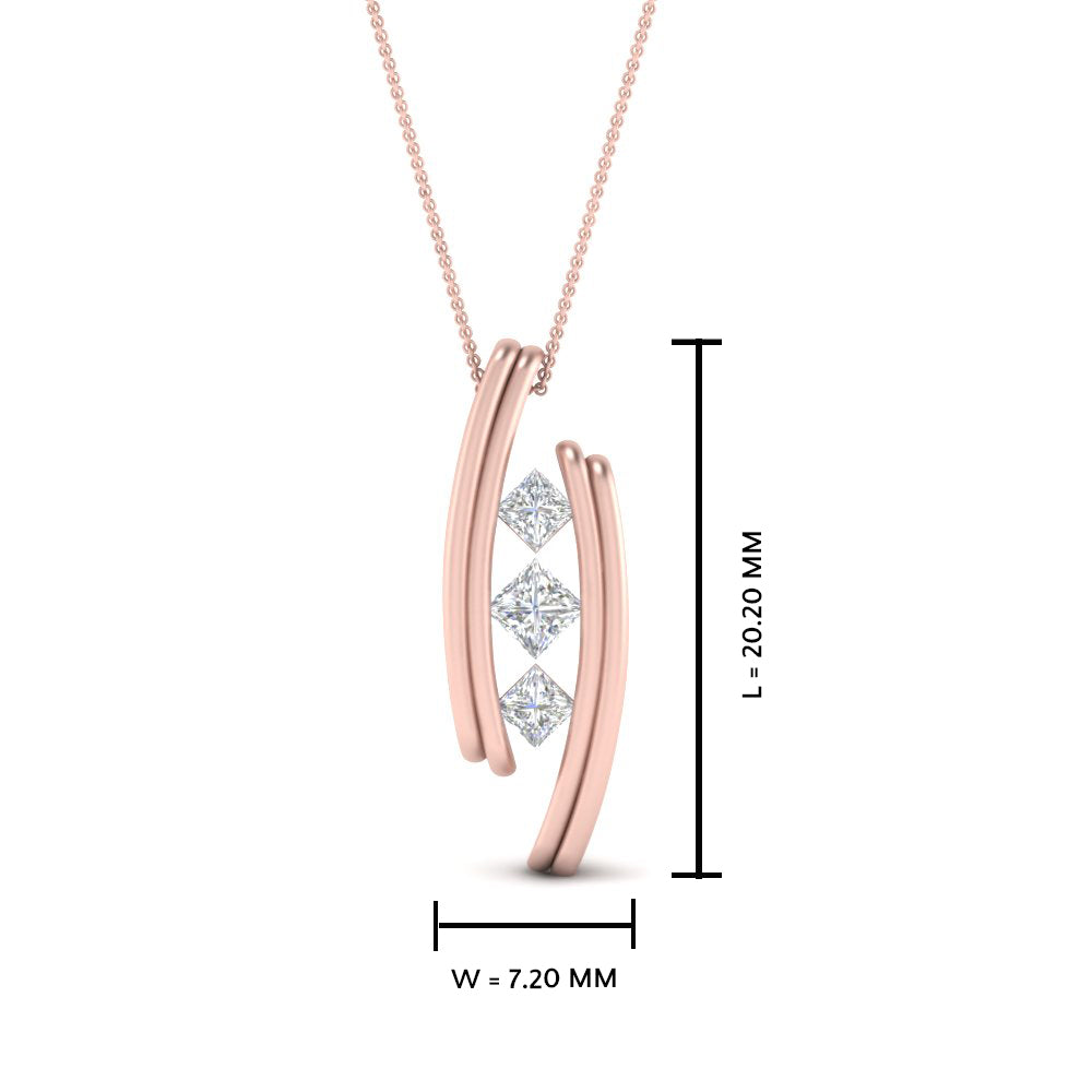 Three Square Lab Diamond Pendant For Women 14K Gold