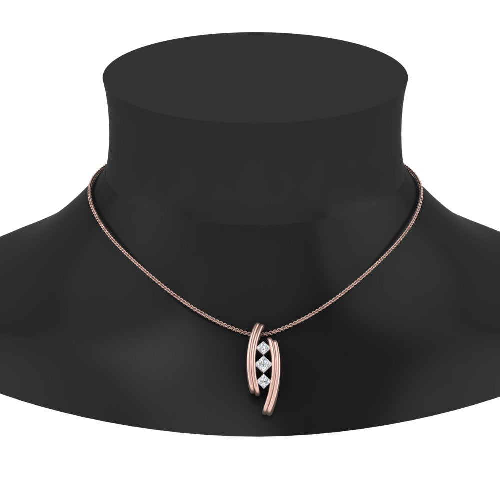 Three Square Lab Diamond Pendant For Women 14K Gold