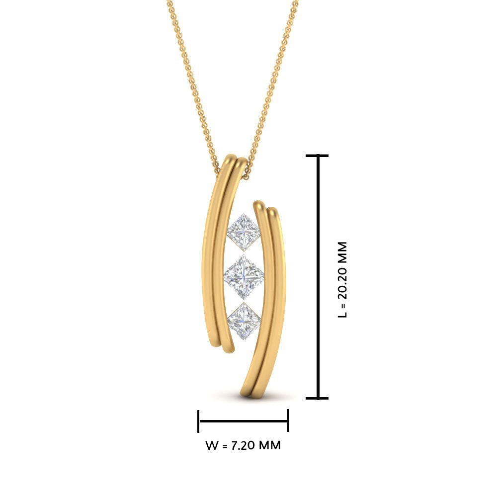 Three Square Lab Diamond Pendant For Women 14K Gold