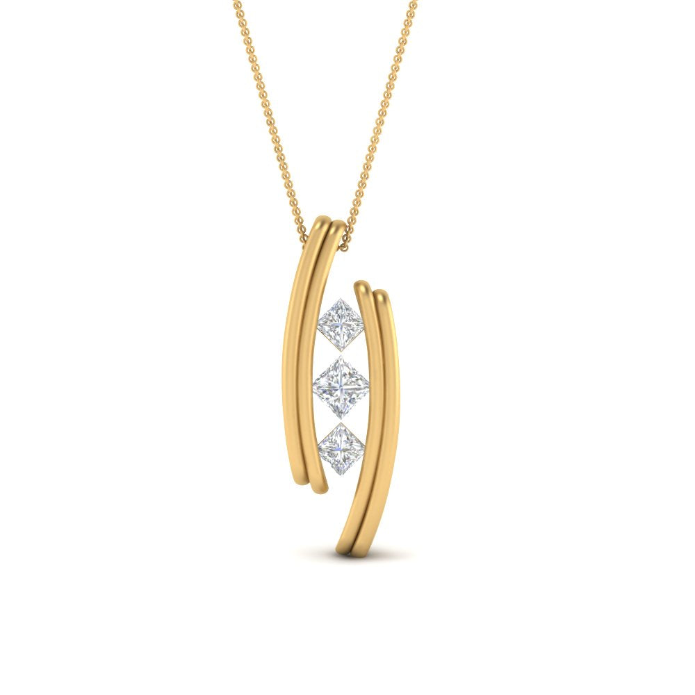 Three Square Lab Diamond Pendant For Women 14K Gold