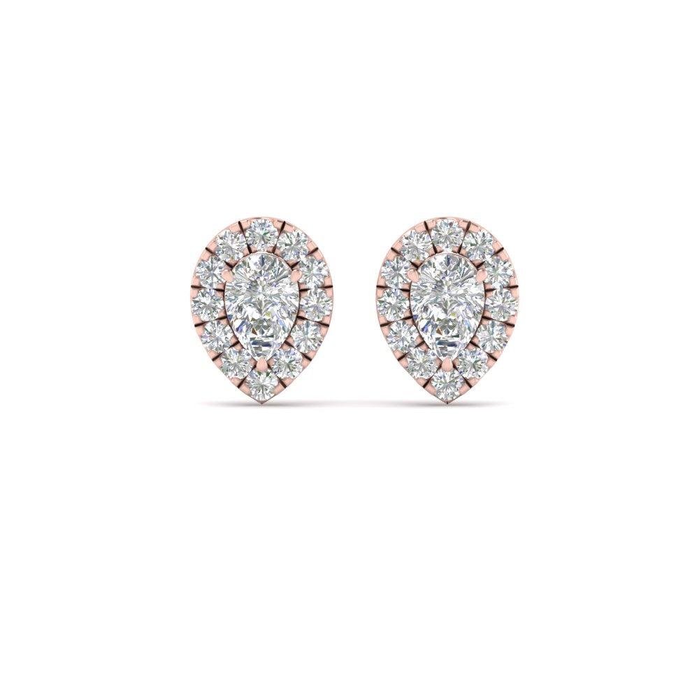 Pear Cut Halo Stud Lab Diamond Earring For Women In 14K Rose Gold | Cuts & Carat