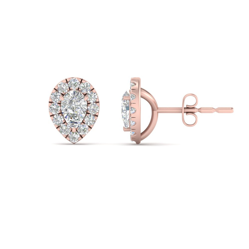 Pear Cut Halo Stud Lab Diamond Earring For Women In 14K Rose Gold | Cuts & Carat