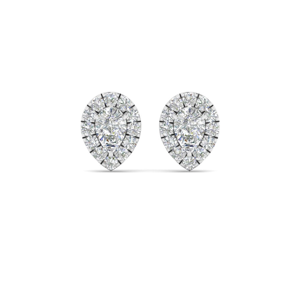 Pear Cut Halo Stud Lab Diamond Earring For Women In 14K White Gold | Cuts & Carat