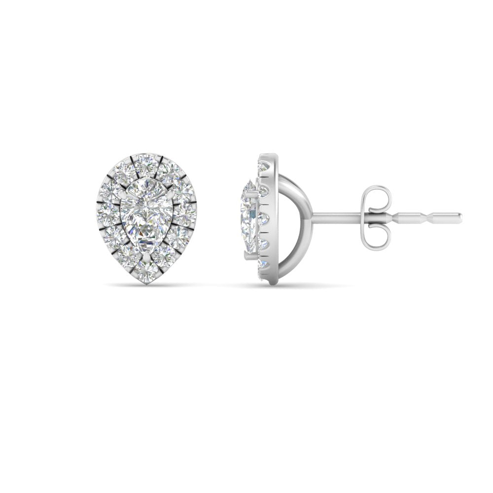 Pear Cut Halo Stud Lab Diamond Earring For Women In 14K White Gold | Cuts & Carat