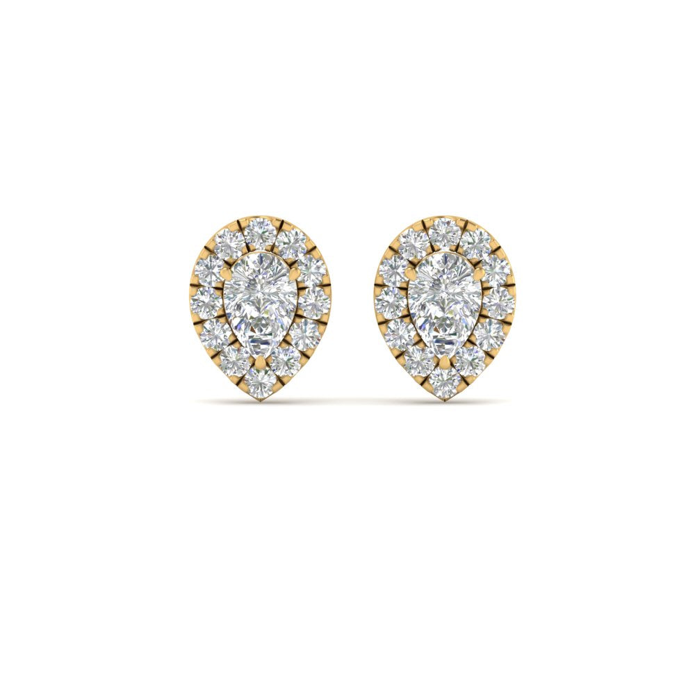 Pear Cut Halo Stud Lab Diamond Earring For Women In 14K Yellow Gold | Cuts & Carat