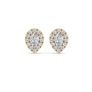 Pear Cut Halo Stud Lab Diamond Earring For Women In 14K Yellow Gold | Cuts & Carat