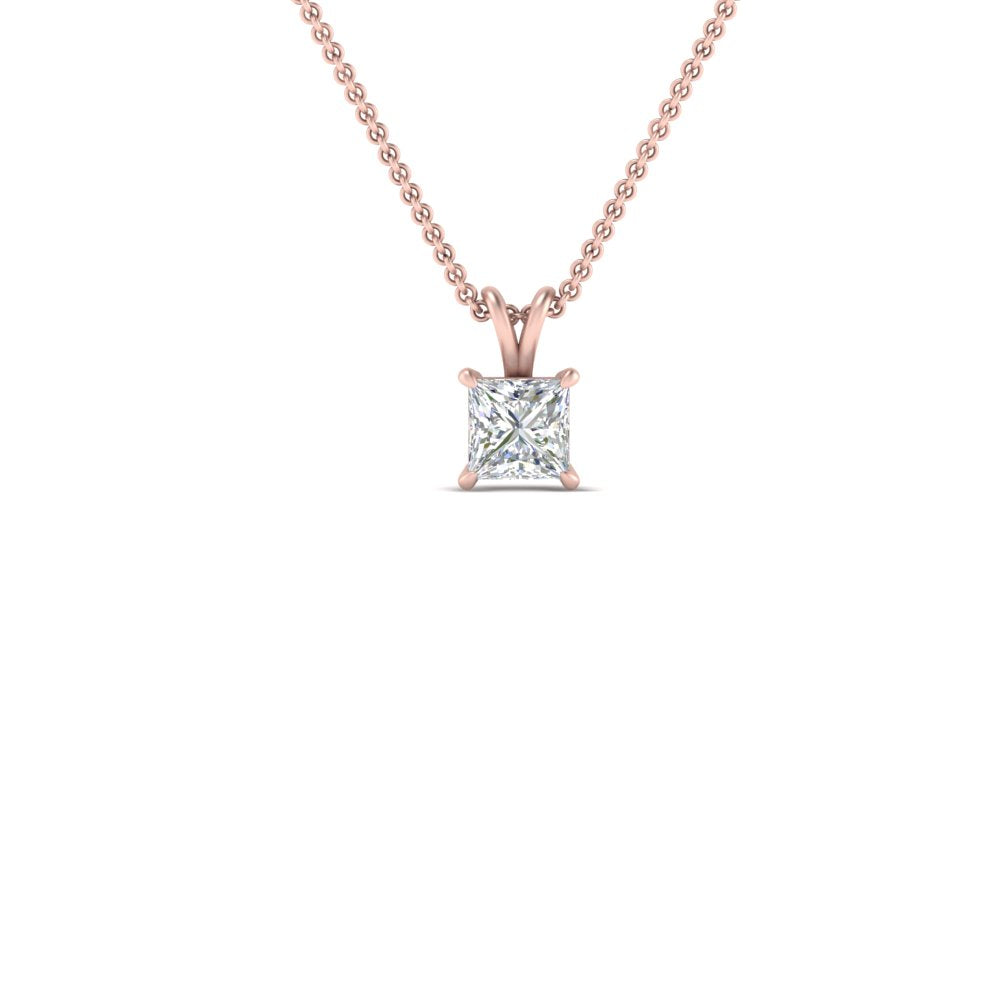 Princess Cut Lab Diamond Solitaire Pendant For Women 14K Gold
