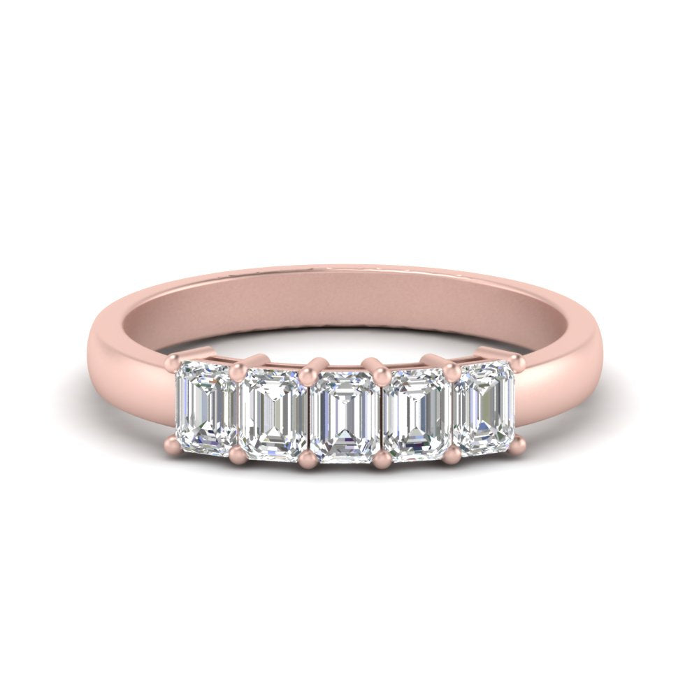 Five Stone Emerald Cut Lab Diamond Ring 14K Gold