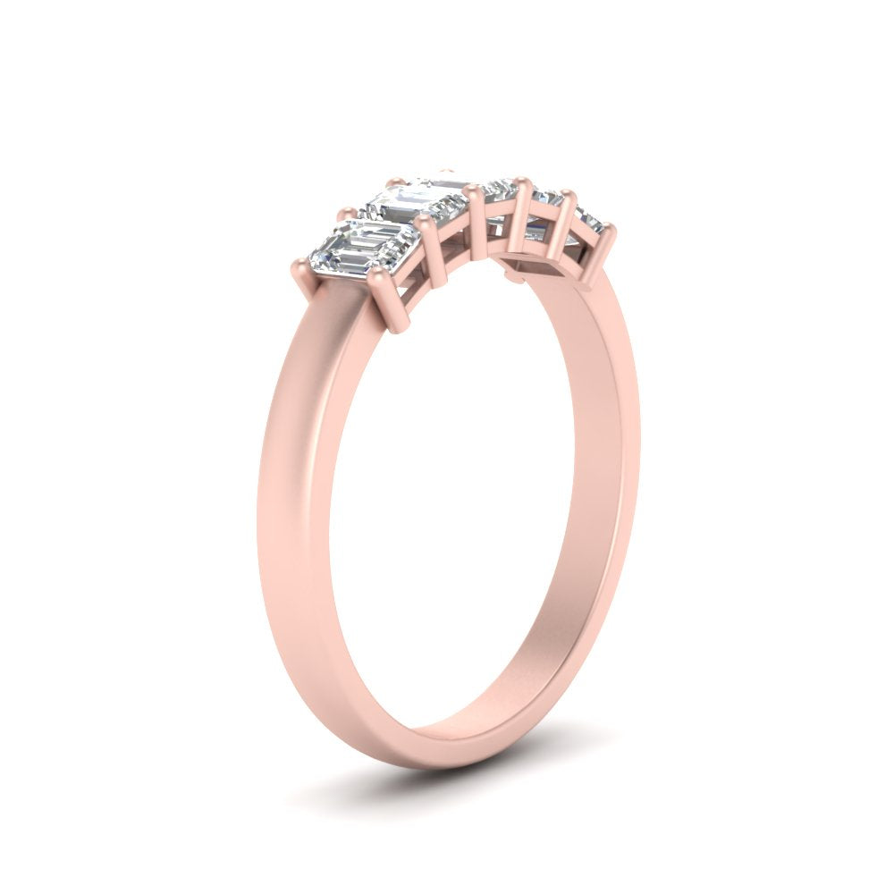 Five Stone Emerald Cut Lab Diamond Ring 14K Gold