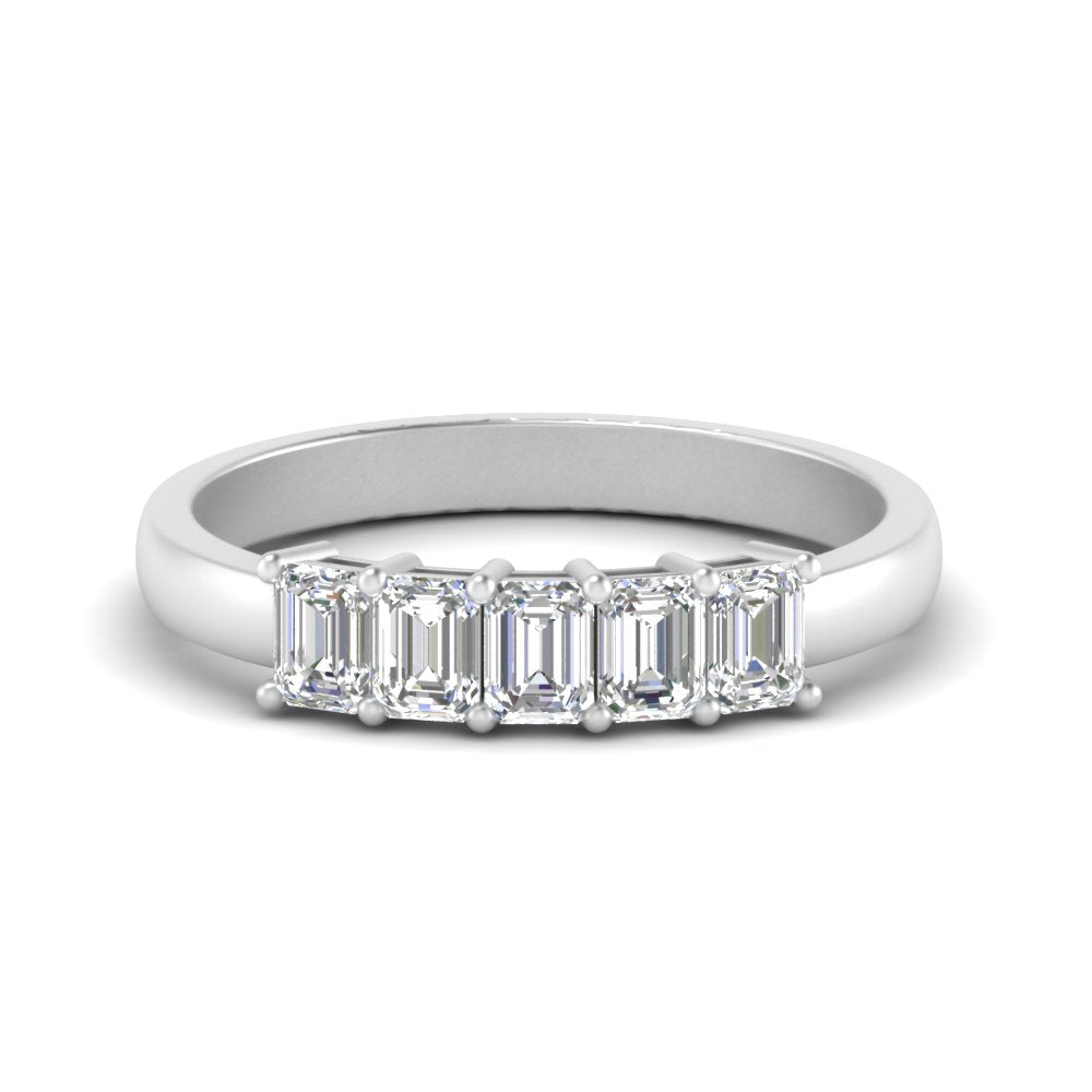 Five Stone Emerald Cut Lab Diamond Ring 14K Gold