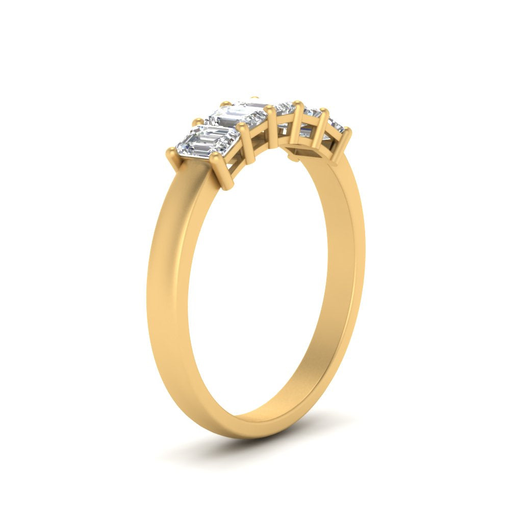 Five Stone Emerald Cut Lab Diamond Ring 14K Gold