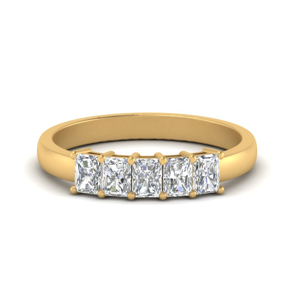 0.50 To 5 Ct Radiant Cut Five Stone Wedding Band 14k Gold