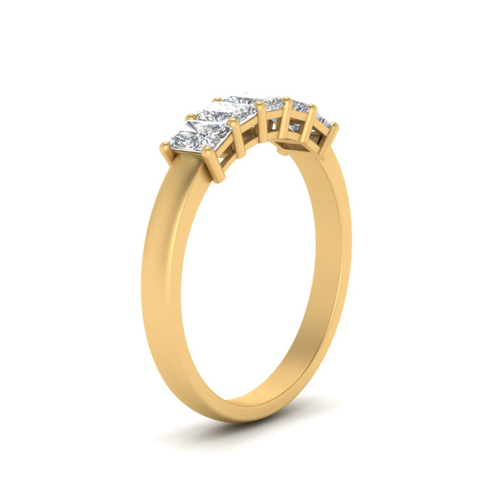 0.50 To 5 Ct Radiant Cut Five Stone Wedding Band 14k Gold