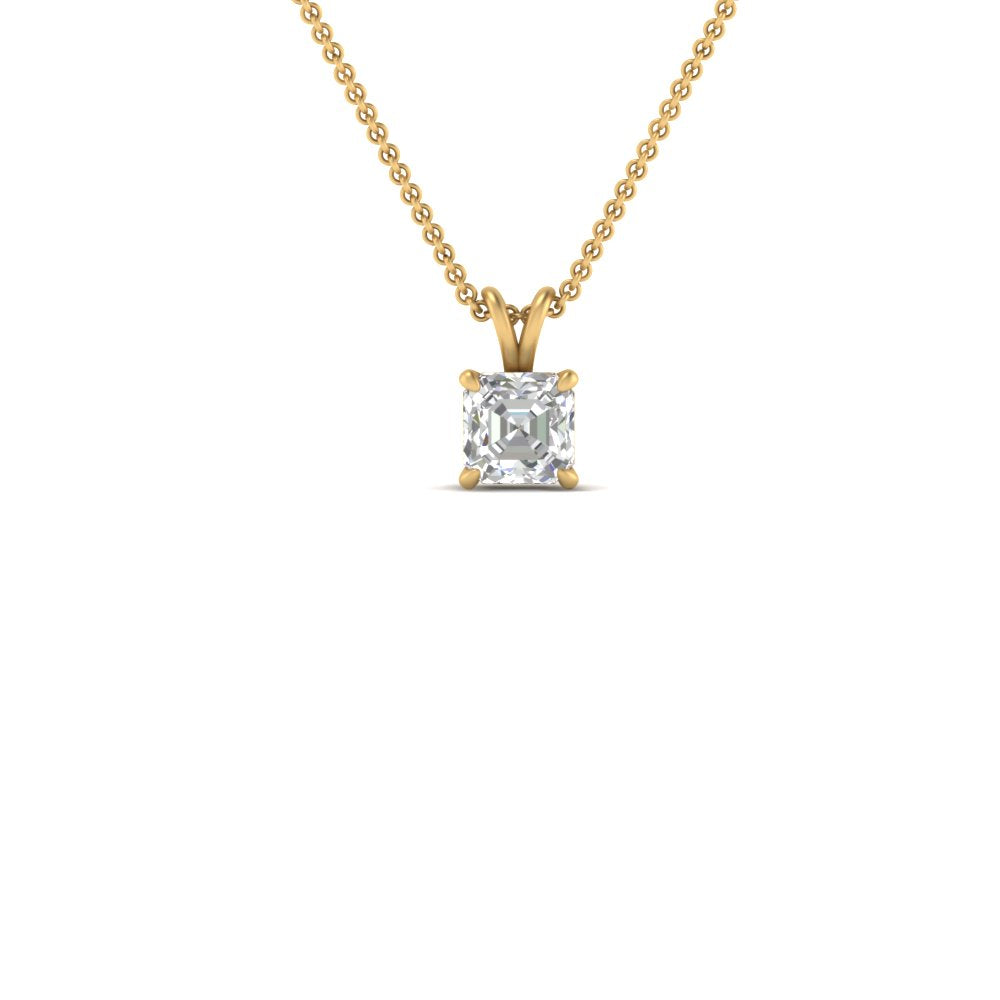 Asscher Lab Diamond Solitaire Pendant For Women 14K Gold