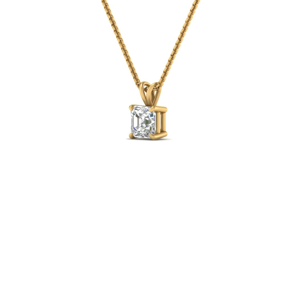 Asscher Lab Diamond Solitaire Pendant For Women 14K Gold