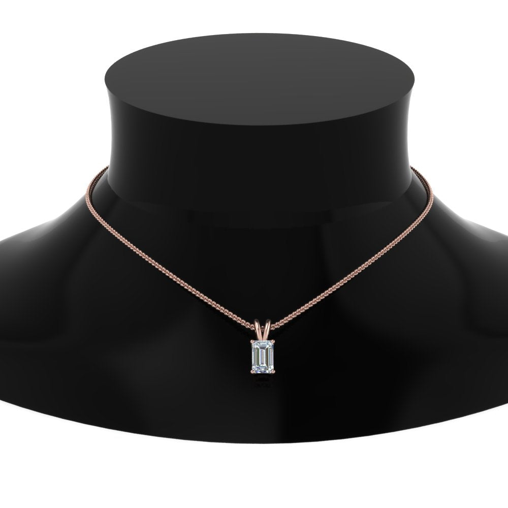 Emerald Cut Lab Diamond Solitaire Pendant For Women 14K Gold