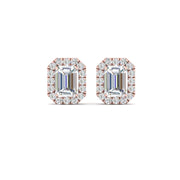 Emerald Cut Halo Lab Diamond Stud Earring For Women In 14K Yellow Gold | Cuts & Carat