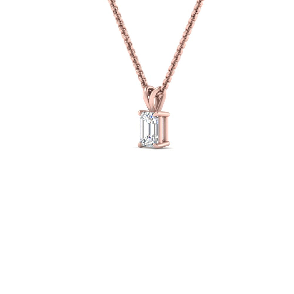 Emerald Cut Lab Diamond Solitaire Pendant For Women 14K Gold