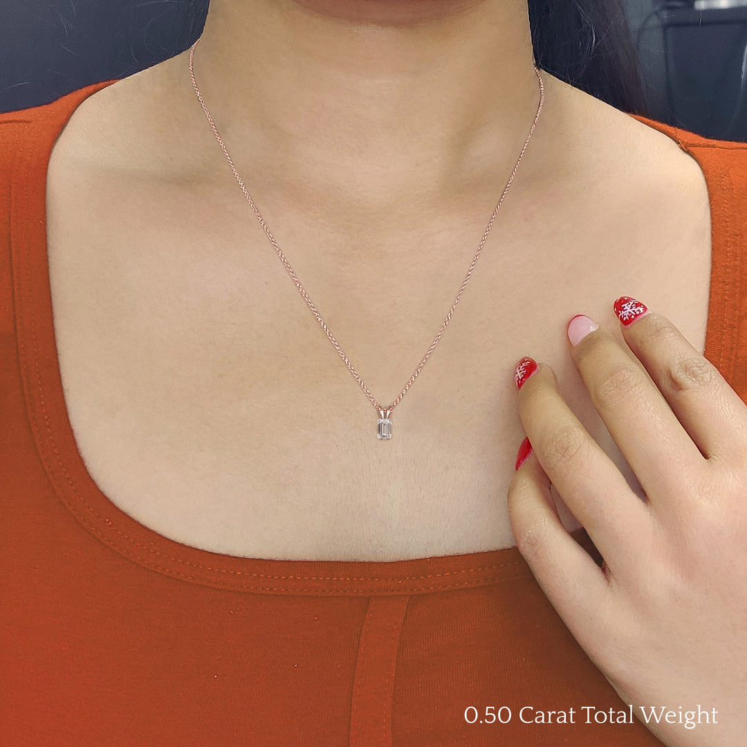 Emerald Cut Lab Diamond Solitaire Pendant For Women 14K Gold