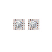 Square Cut Halo Lab Diamond Stud Earring For Women In 14K Rose Gold | Cuts & Carat