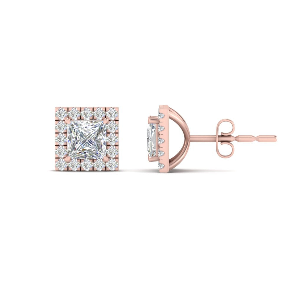 Square Cut Halo Lab Diamond Stud Earring For Women In 14K Rose Gold | Cuts & Carat