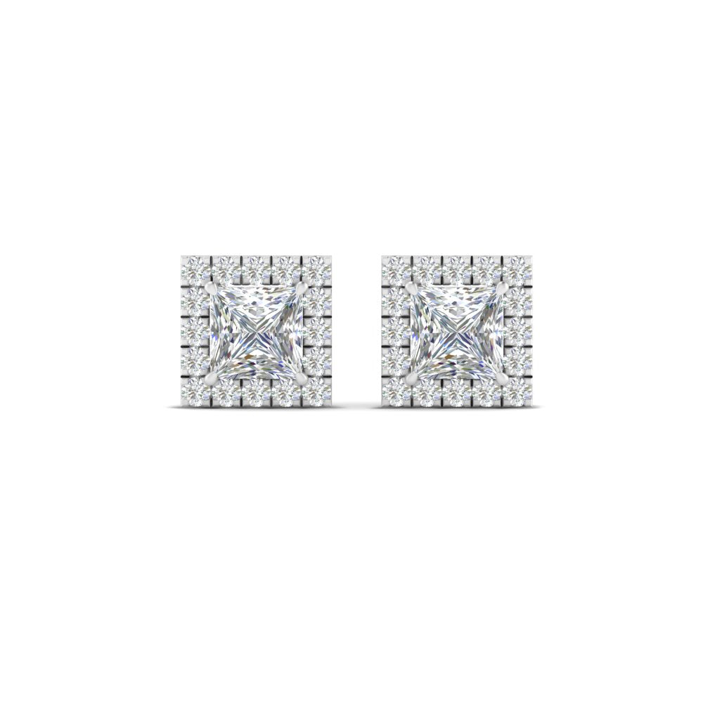 Square Cut Halo Lab Diamond Stud Earring For Women In 14K White Gold | Cuts & Carat