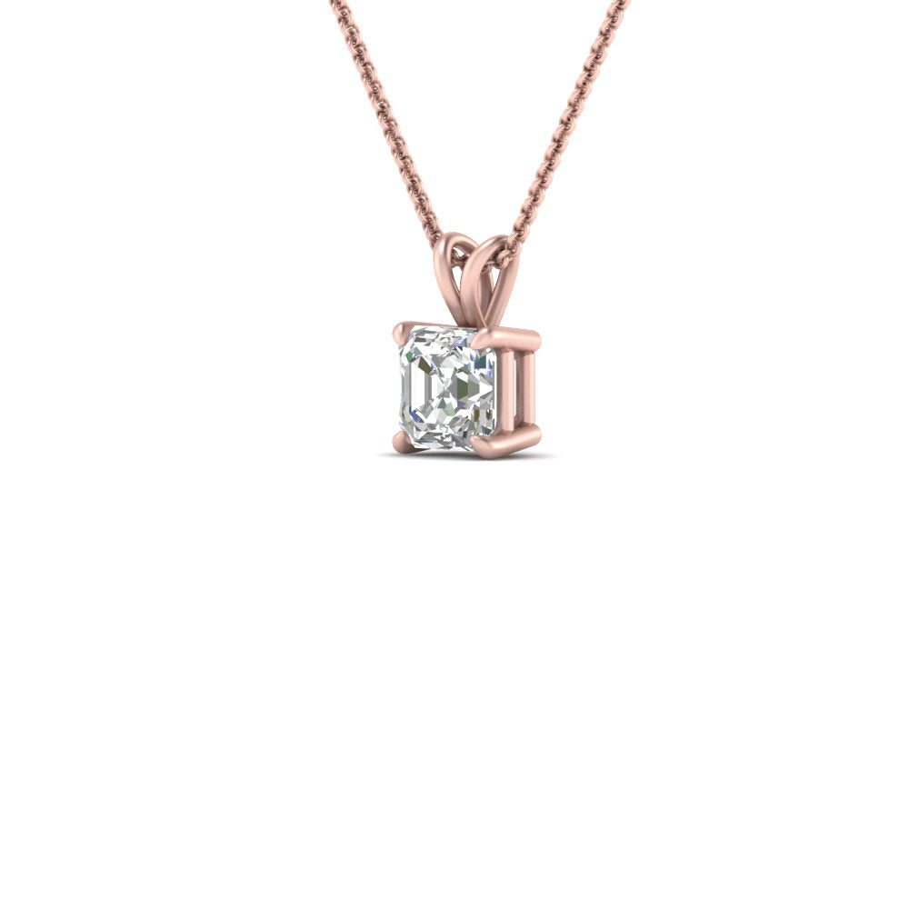 Asscher Lab Diamond Solitaire Pendant For Women 14K Gold