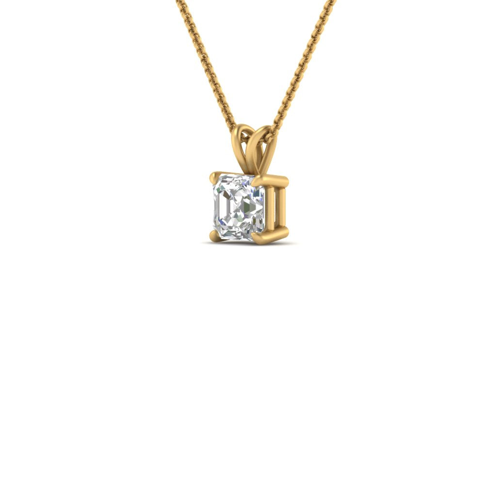 Asscher Lab Diamond Solitaire Pendant For Women 14K Gold