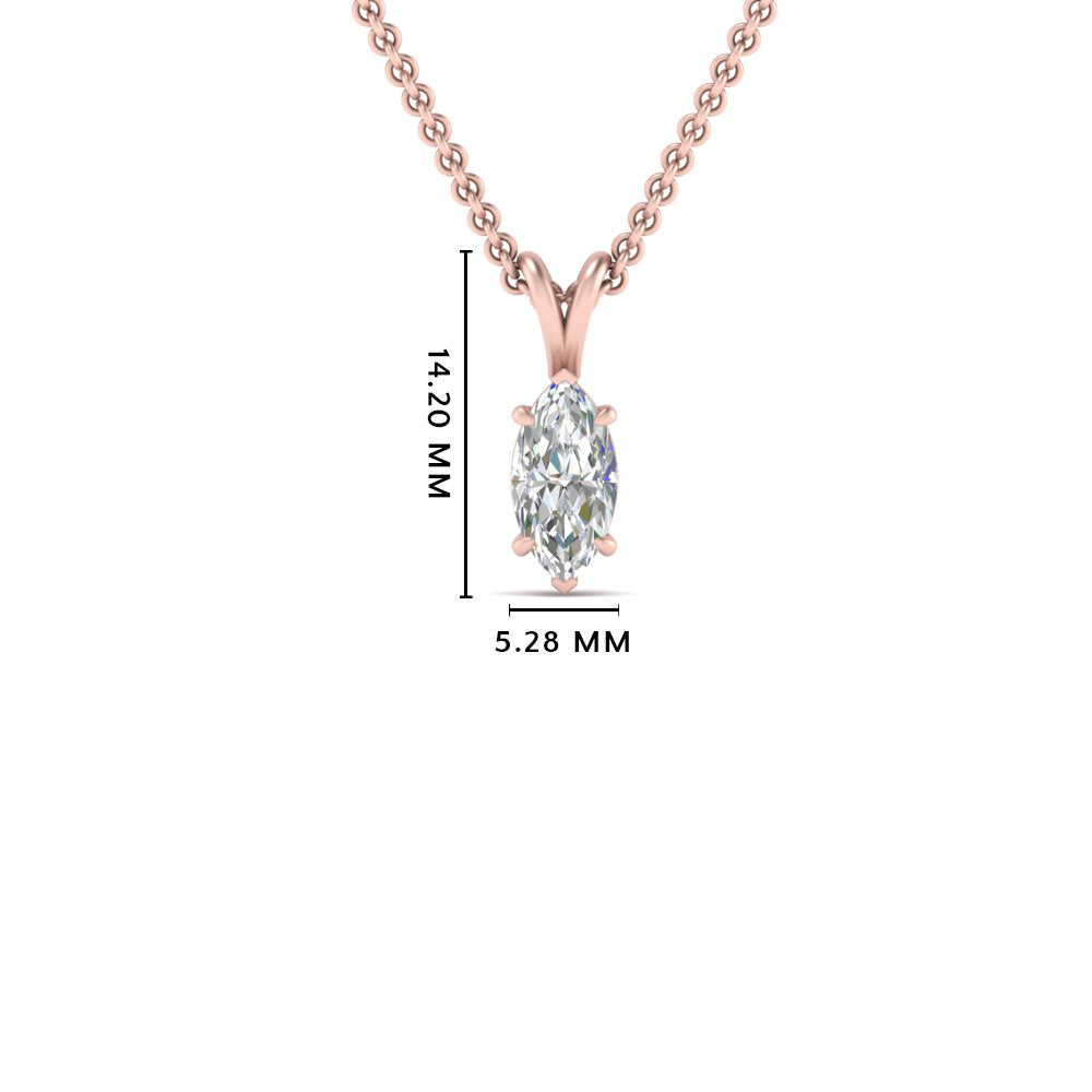 Marquise Lab Diamond Solitaire Pendant For Women 14K Gold