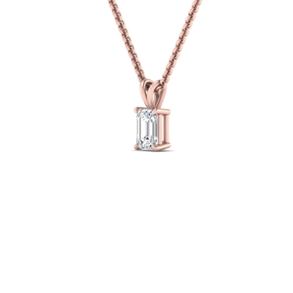 Emerald Cut Lab Diamond Solitaire Pendant For Women 14K Gold