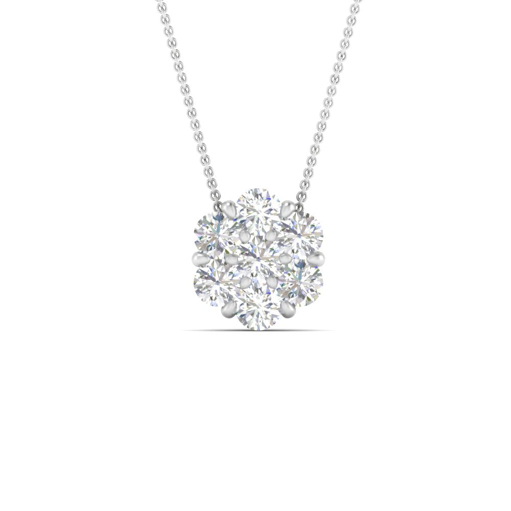 1 Carat 7 Stone Flower Lab Diamond Pendant 14K Gold