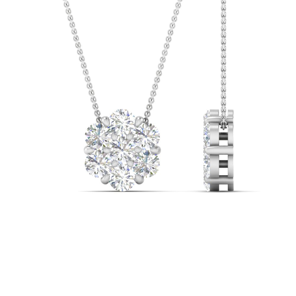 1 Carat 7 Stone Flower Lab Diamond Pendant 14K Gold