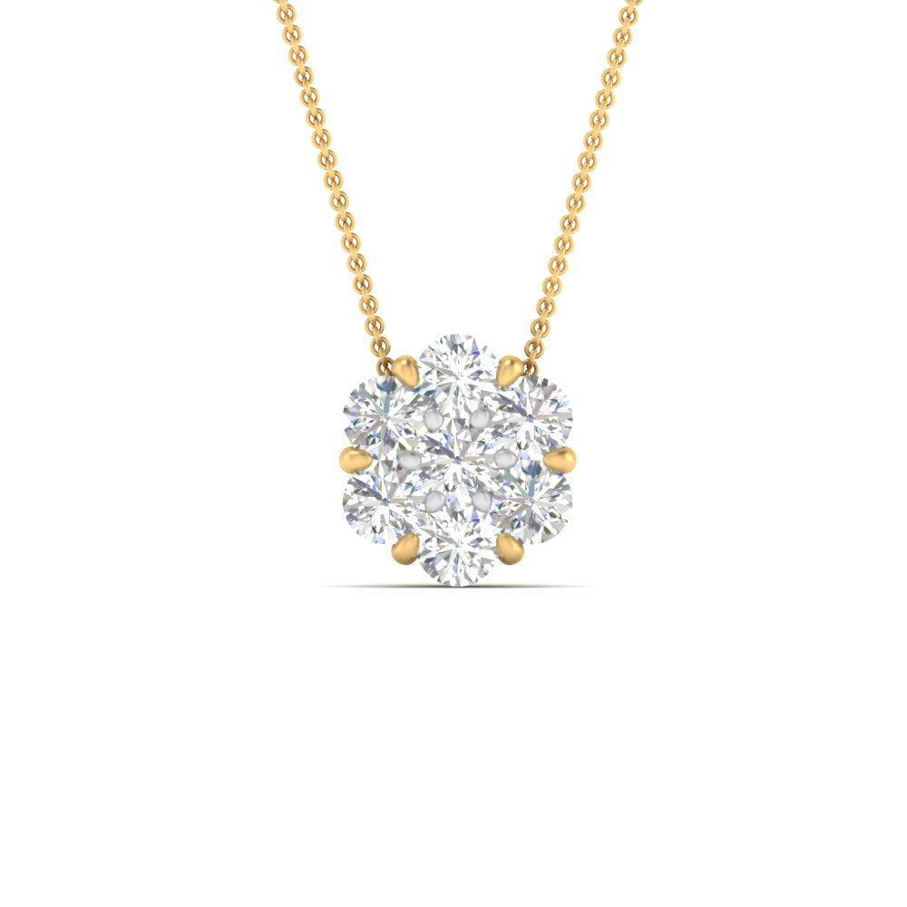 1 Carat 7 Stone Flower Lab Diamond Pendant 14K Gold