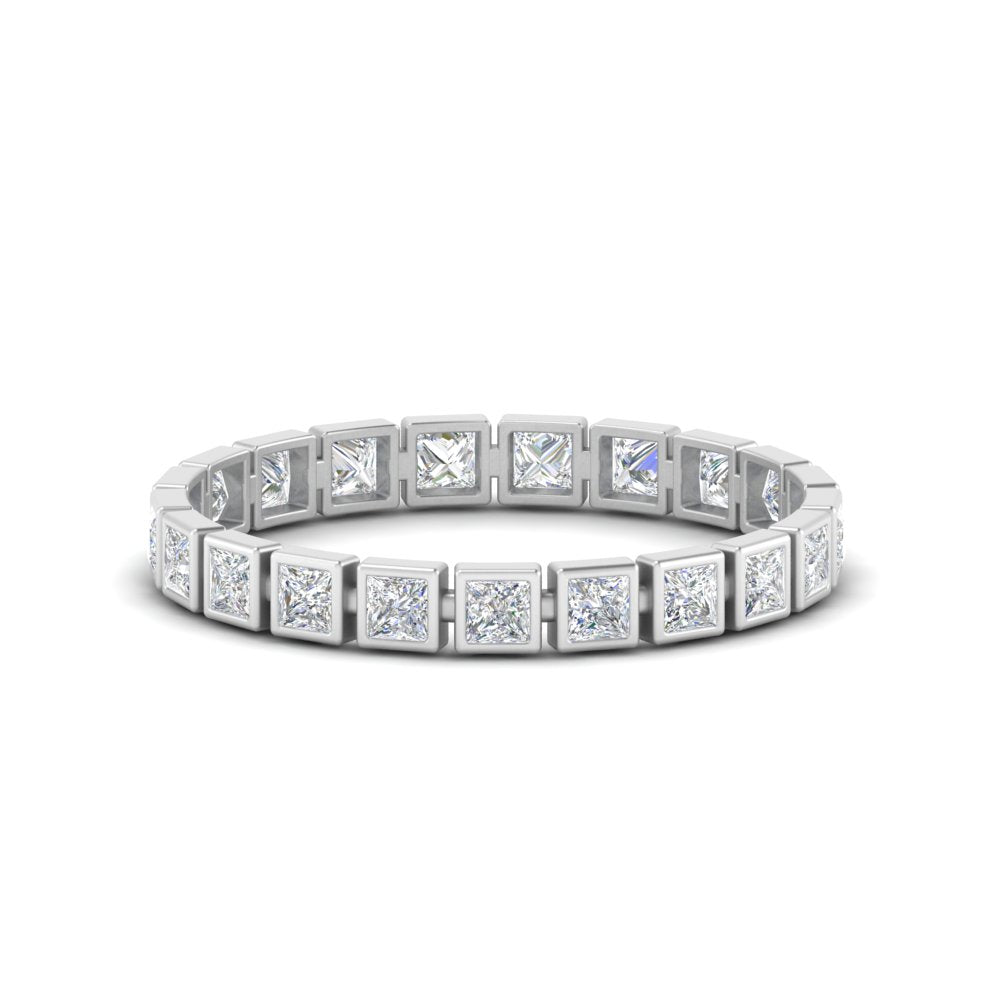 Bezel Princess Cut Lab Diamond Eternity Women Band In 14K White Gold | Cuts & Carat