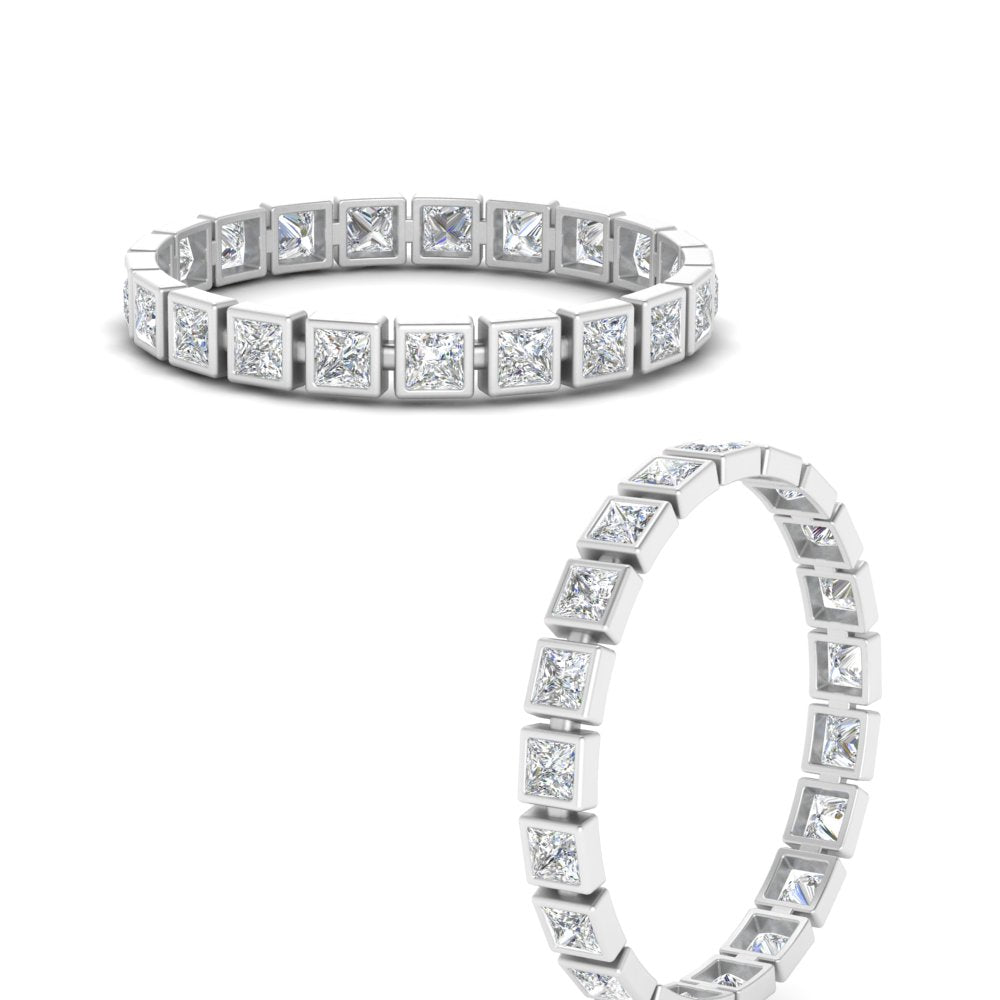 Bezel Princess Cut Lab Diamond Eternity Women Band In 14K White Gold | Cuts & Carat