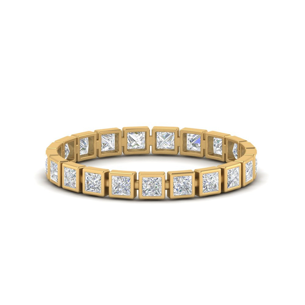 Bezel Princess Cut Lab Diamond Eternity Women Band In 14K Yellow Gold | Cuts & Carat