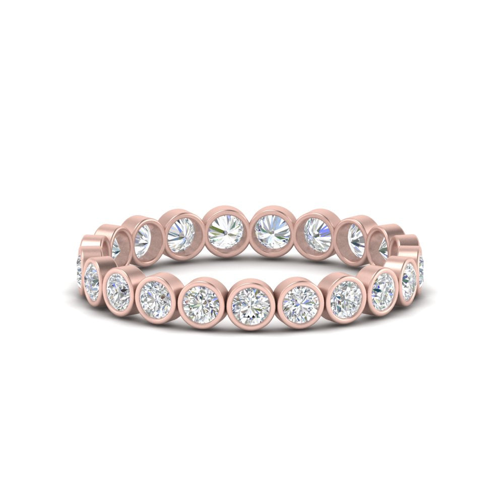 Bezel Lab Diamond Rount Cut Eternity Women Ring In 14K Rose Gold | Cuts & Carat