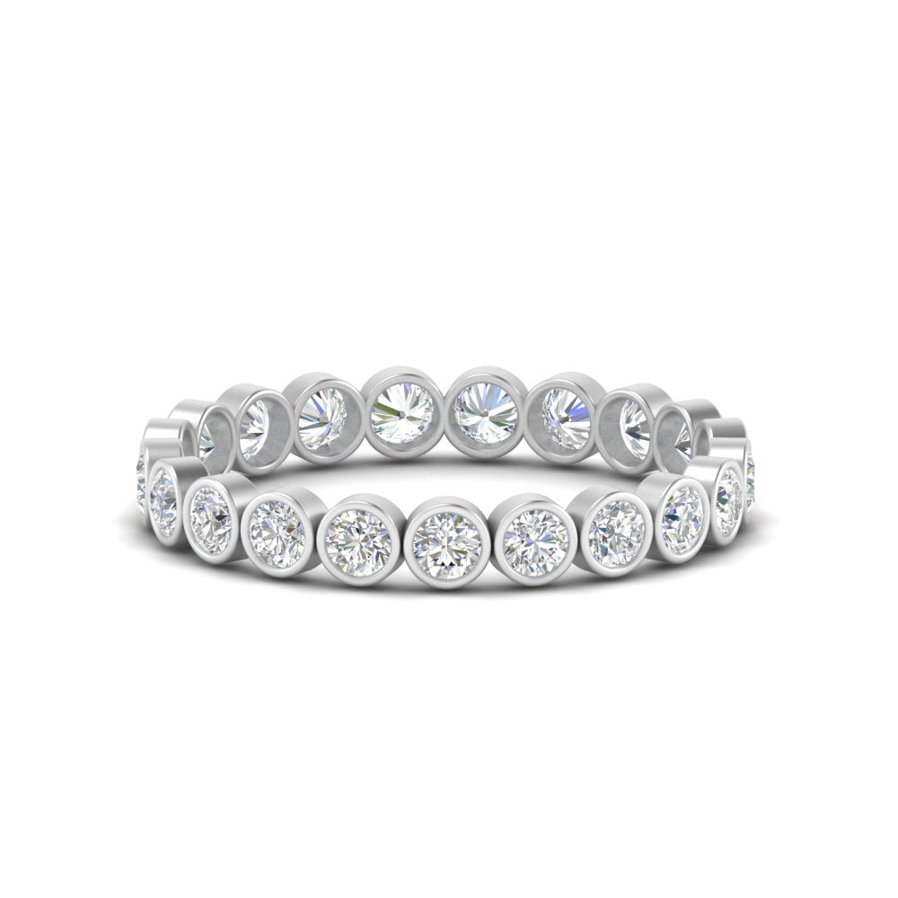 Bezel Lab Diamond Rount Cut Eternity Women Ring In 14K White Gold | Cuts & Carat