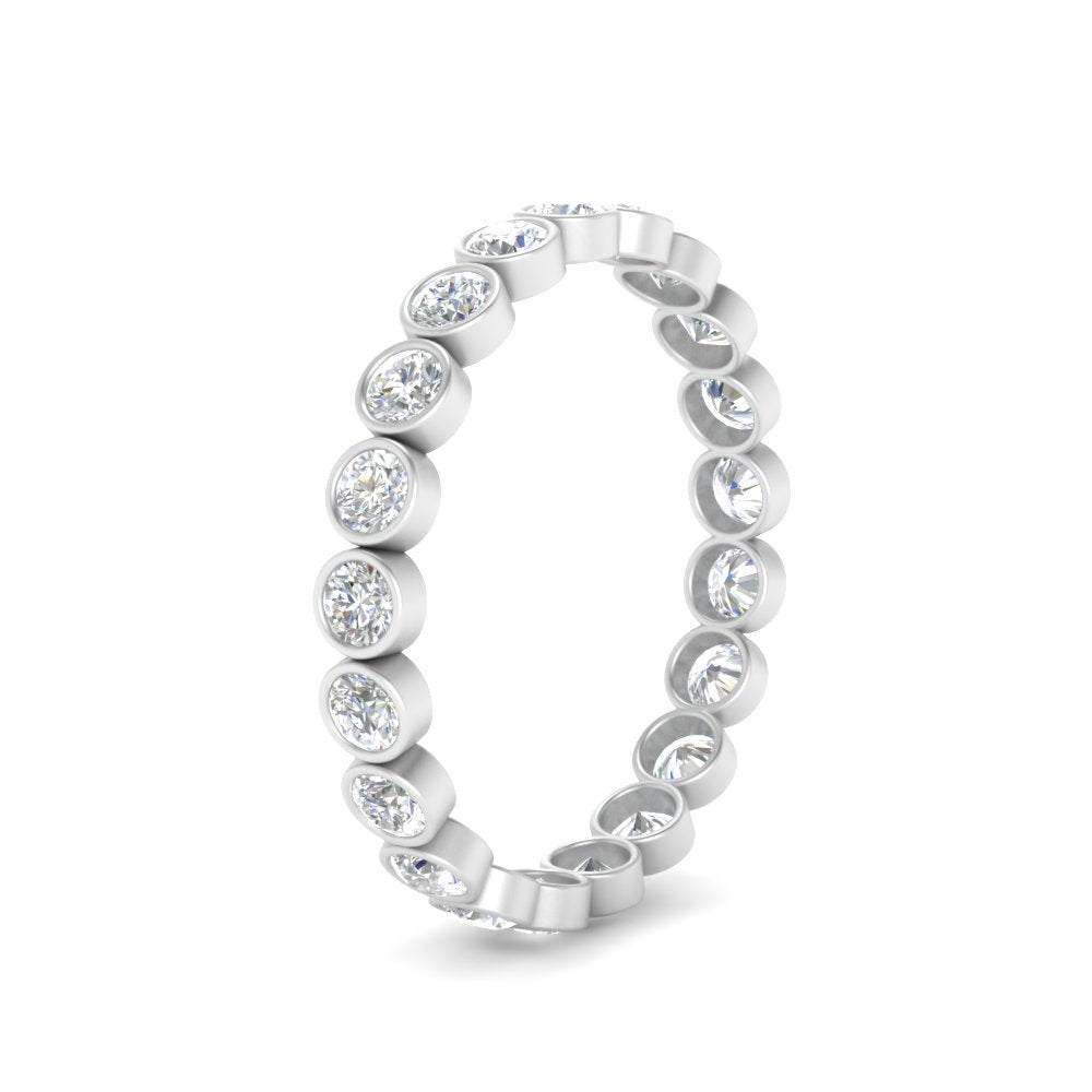 Bezel Lab Diamond Rount Cut Eternity Women Ring In 14K White Gold | Cuts & Carat