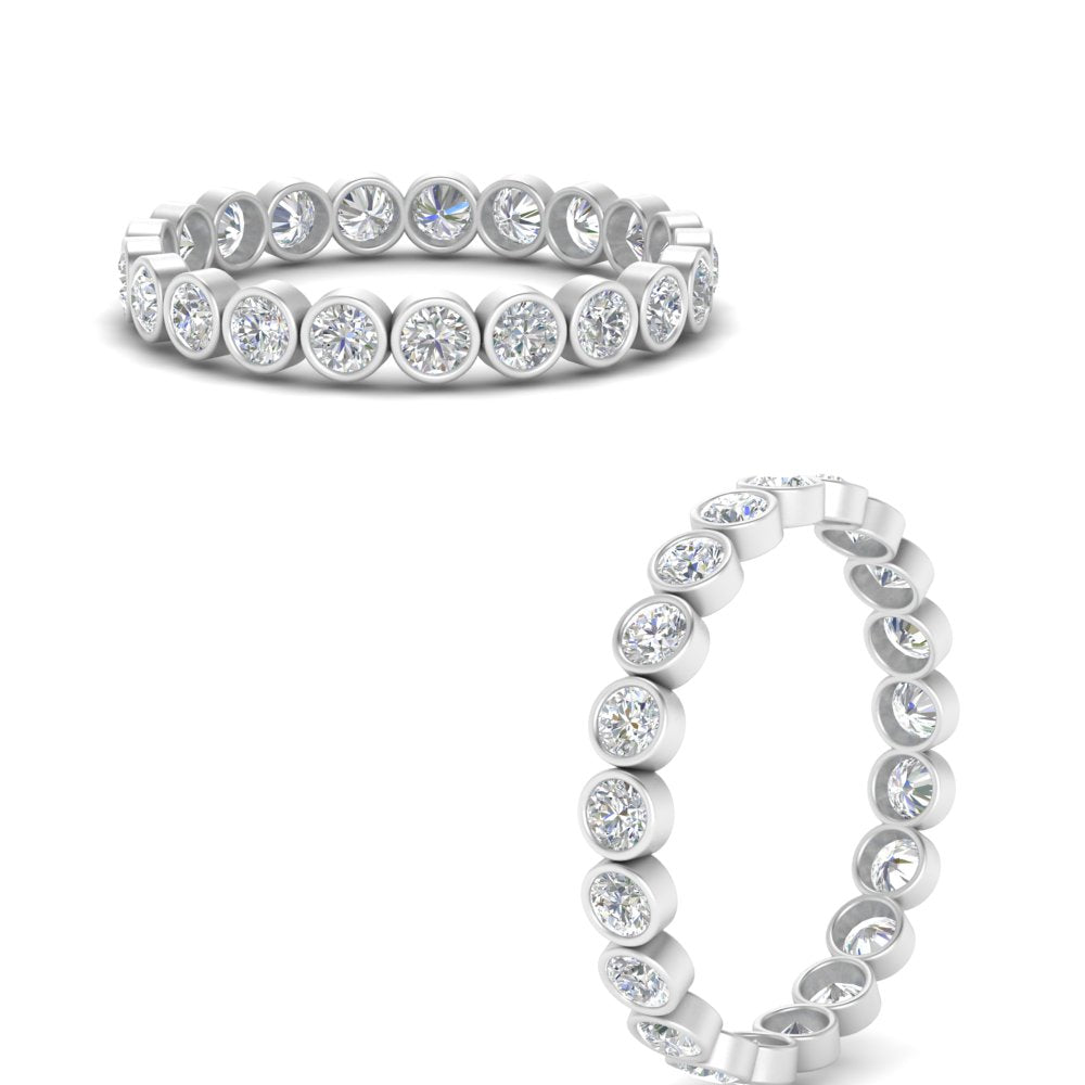 Bezel Lab Diamond Rount Cut Eternity Women Ring In 14K White Gold | Cuts & Carat