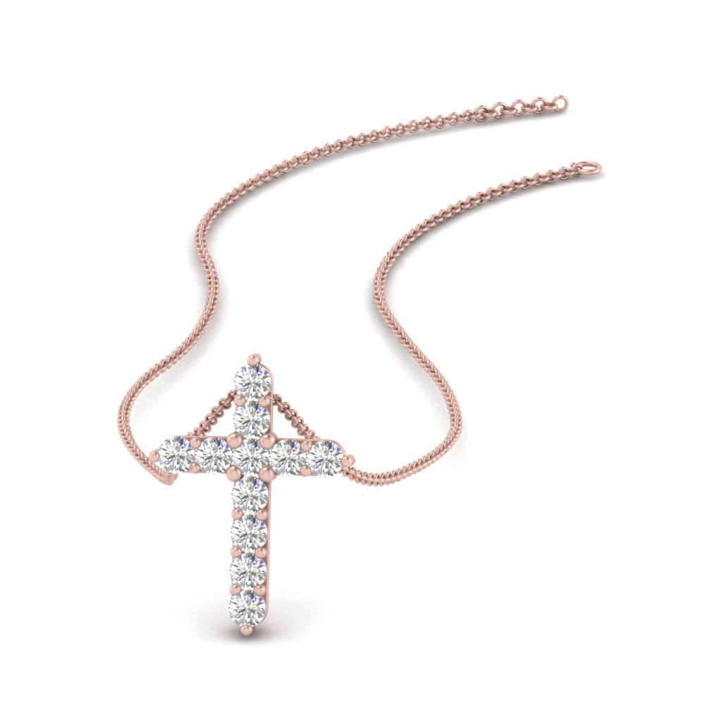 1 Ctw Round Lab Diamond Simple Cross Pendant For Women 14K Gold