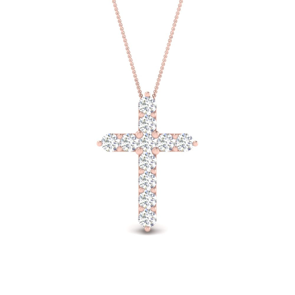 1 Ctw Round Lab Diamond Simple Cross Pendant For Women 14K Gold
