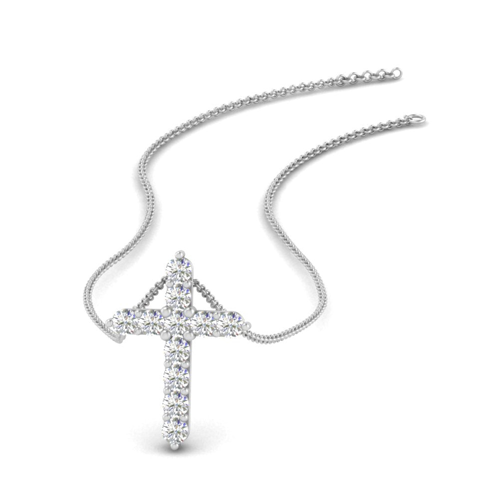 1 Ctw Lab Diamond Cross Pendant For Women 14K Gold