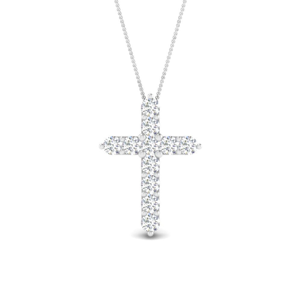 1 Ctw Lab Diamond Cross Pendant For Women 14K Gold