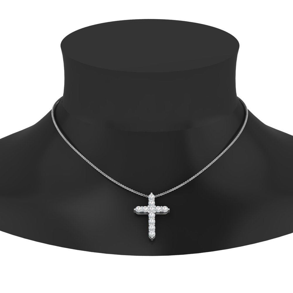 1 Ctw Lab Diamond Cross Pendant For Women 14K Gold