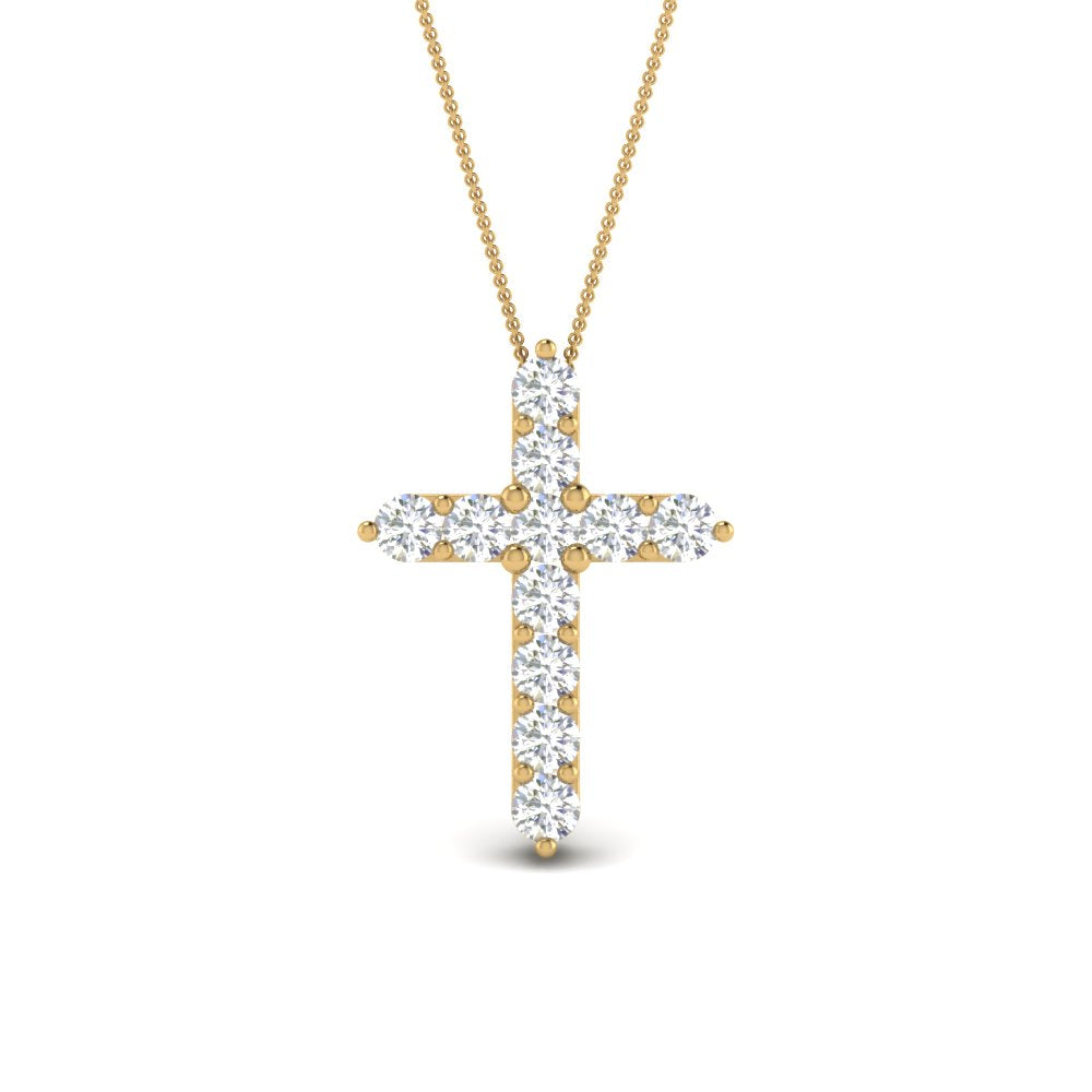 1 Ctw Lab Diamond Cross Pendant For Women 14K Gold