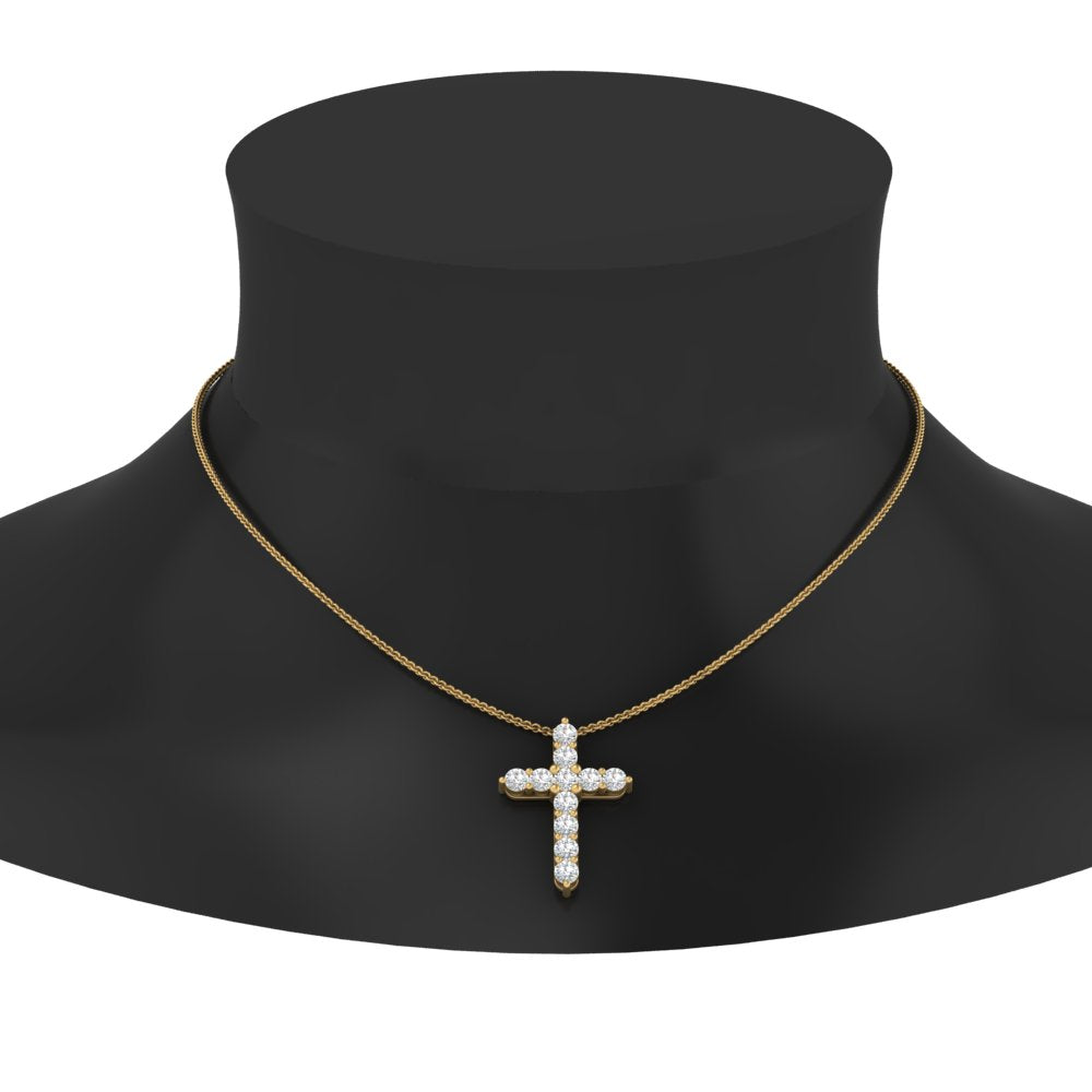1 Ctw Lab Diamond Cross Pendant For Women 14K Gold